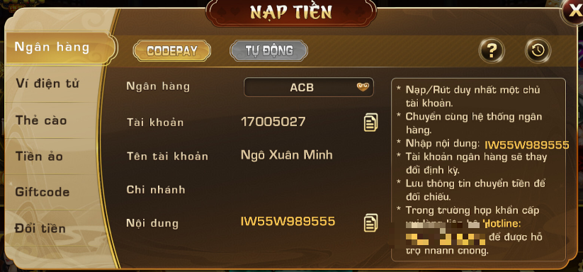 nạp tiền iwin club